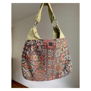 1154 Lill Studio Tapestry Shoulder Bag Brown Green Floral Paisley Hobo Purse